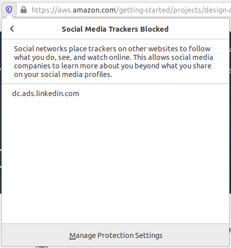 Firefox Notice for LinkedIn tracker.
