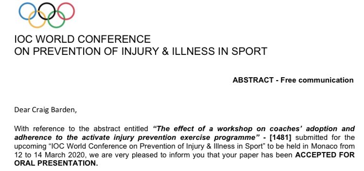 cigney's tweet image. Not every day you get accepted to present at the prestigious @IOCprevConf in Monaco 🎉

🎓 2 abstracts from my PhD investigating the implementation of @EnglandRugby Activate programme 

📝 1 abstract describing the injury epidemiology of various academies @Sport_SGS 🏉 ⚽️ 🏈 🏀