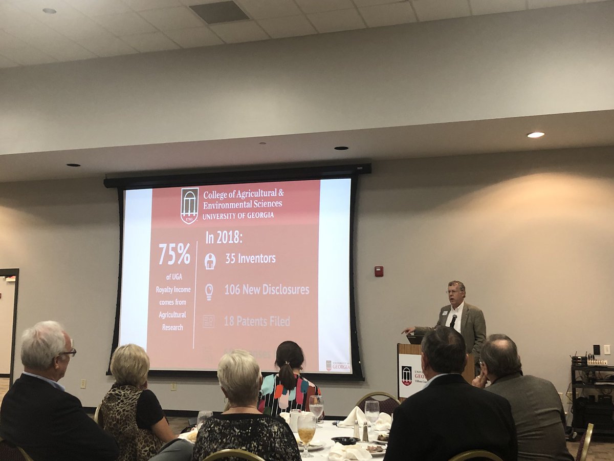 GAagribusiness's tweet image. Great information today from @SamPardueCAES at the GCPA annual meeting in Tifton. “75% of the royalty money generated by UGA comes from the College of Ag.”