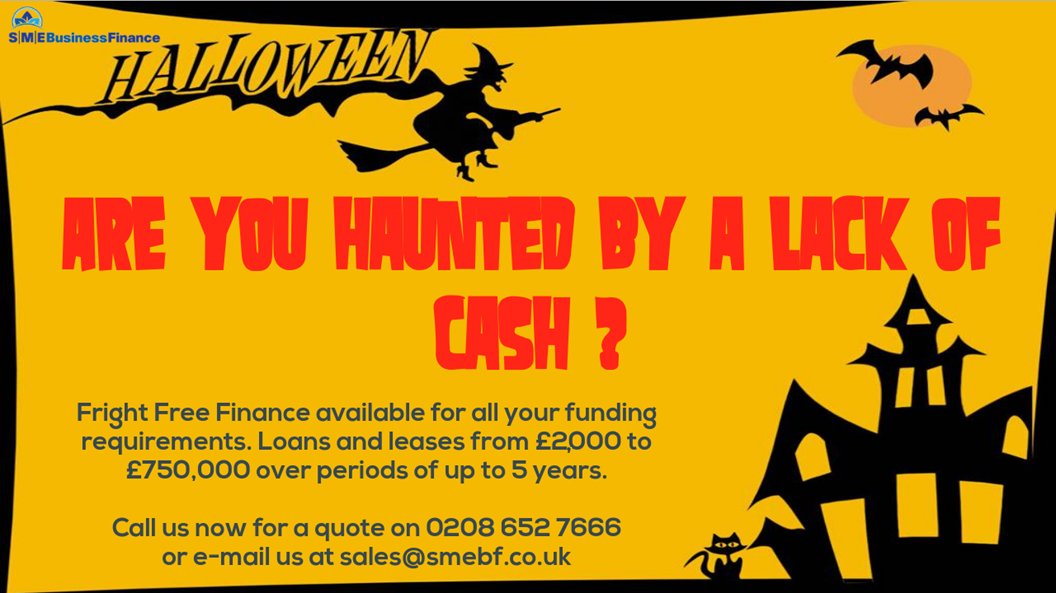LtdCosta's tweet photo. Don’t be scared of business finance, with us it’s quick, simple, and affordable! #financelease #hirepurchase #saleandleaseback #assetfinance #softassets #loans #Leasing #cashflow #fund #SMEs #SMEUK #SME #Funding #Cash #money #halloween2019 #Halloween https://t.co/5rEFOzwBv6