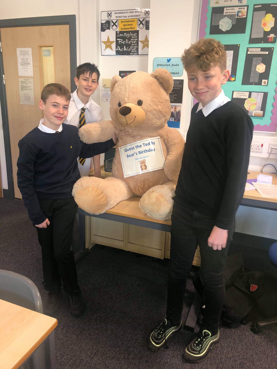 ghsprom2020's tweet photo. Clinton the bear has been befriending  some S2 pupils during class today. Look out for Clinton in The Joint tomorrow and play ‘Guess the Teddy Bear’s Birthday’ for only 50p per guess. https://t.co/pHd7PdqhRi
