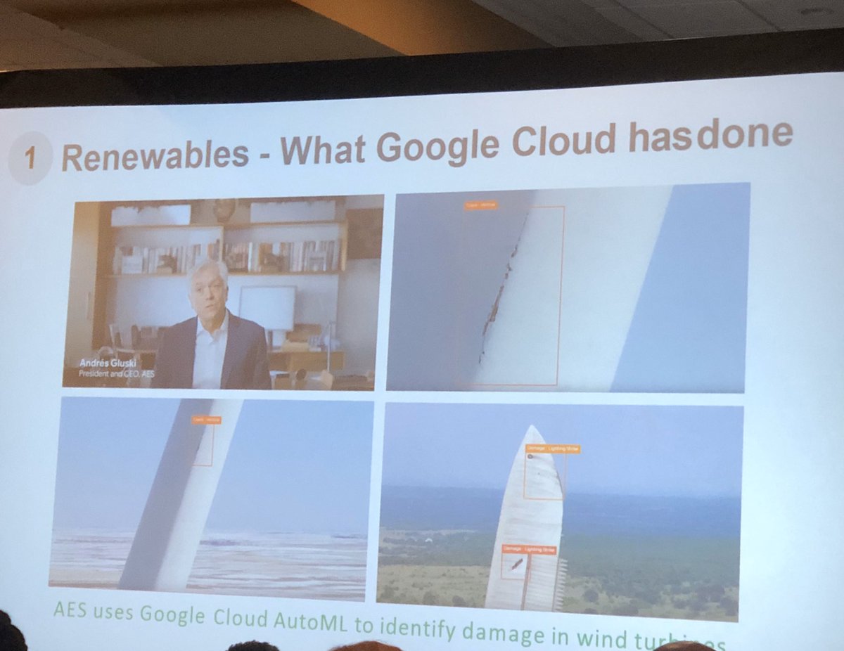 AESIndiana's tweet photo. Director of Energy for @Google Cloud @winnielam is speaking about trends in energy at this year’s @WomenIN_Energy conference, including  technology @TheAESCorp helped create with them to use drones to identify damage of wind turbines. #WIE2019 https://t.co/8p6x2DG3II