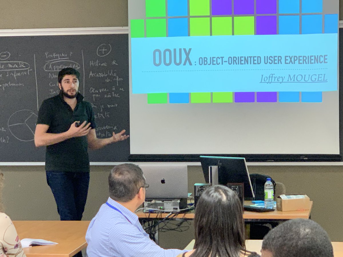 Dans son atelier, <a href="/JoffreyMougel/">Joffrey</a> parle de l'Object-Oriented User  Experience. Cette méthode de conception orientée-objet clarifie le fonctionnement du système à mettre en place, pour les utilisateurs mais aussi pour l'équipe de conception. cc @flupa #JUX19 #UX
