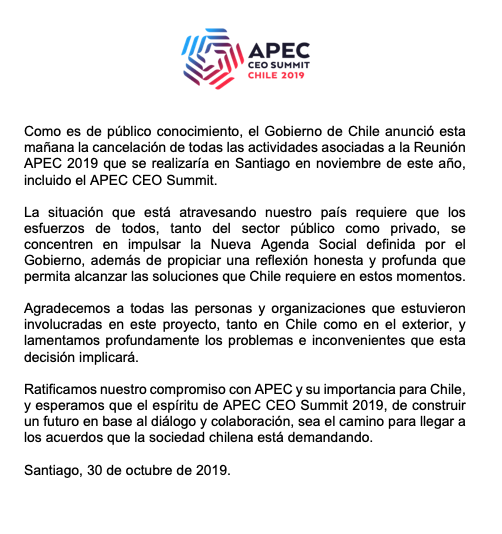 Declaración Pública APEC CEO Summit 2019