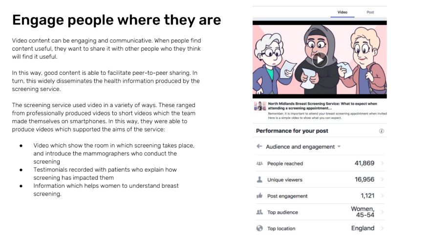 Great to see our pilot work on using Facebook to promote breast screening in this article. Huge impact (13% increase take-up) and techniques are now being used elsewhere in the country to encourage patients to go for other cancer screening tests digitalhealthage.com/nhs-project-al… #NHSWDP