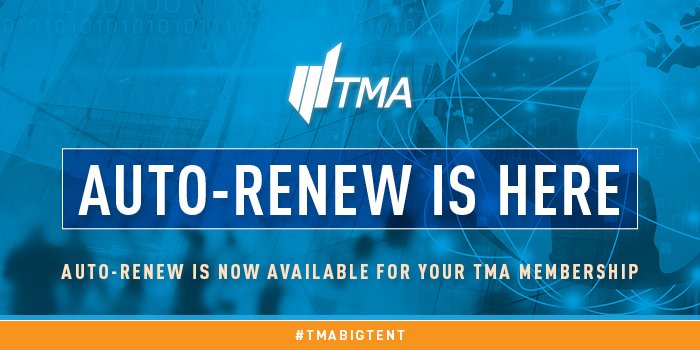 TMA is making it easier than ever to maintain and renew your membership. Auto-renew is now available.
Learn more: ow.ly/CSOQ50wXwu9
#TMABigTent #Membership #AutoRenew