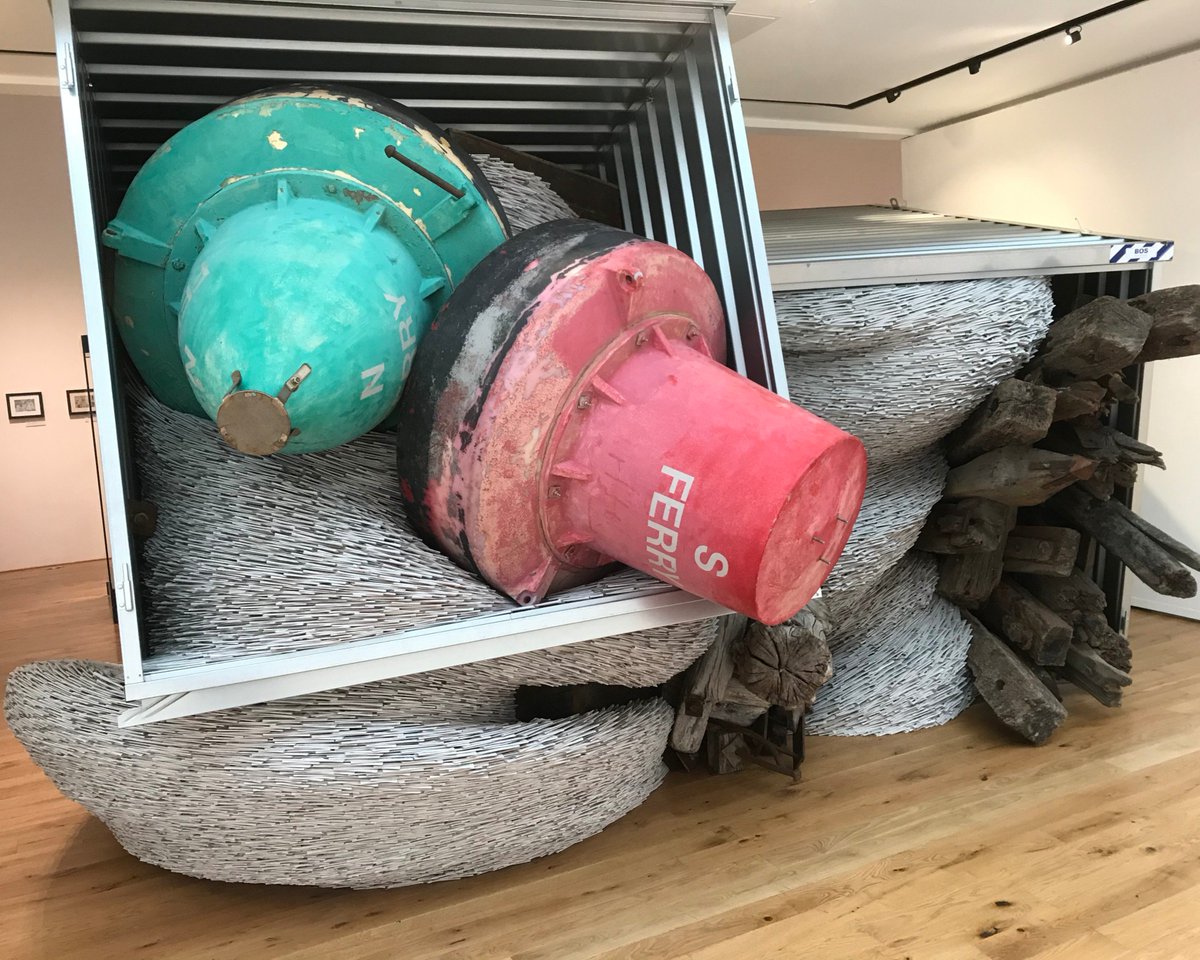 David_Mach's tweet image. For my last solo exhibition of the year, I was commissioned to make a site-specific newspaper installation for the Dunfermline Carnegie Library &amp;amp; Galleries called ‘Odyssey.’ The new work features two shipping containers, groyne wood and shipping buoys &amp;amp; few tones of newspaper.