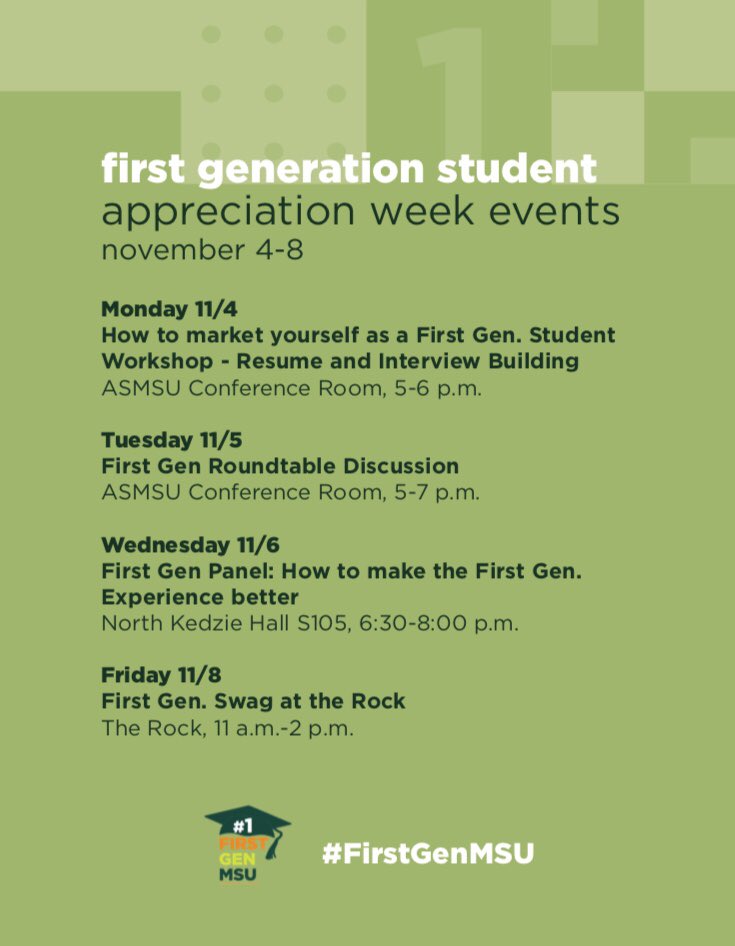 ASMSU_VPAA's tweet photo. So thankful for all the hard work my intern, Malan, has put into this week and anyone else who has been involved! I am so excited to celebrate and recognize First Generation Students! #FirstGenMSU https://t.co/nzSyRUDj2L