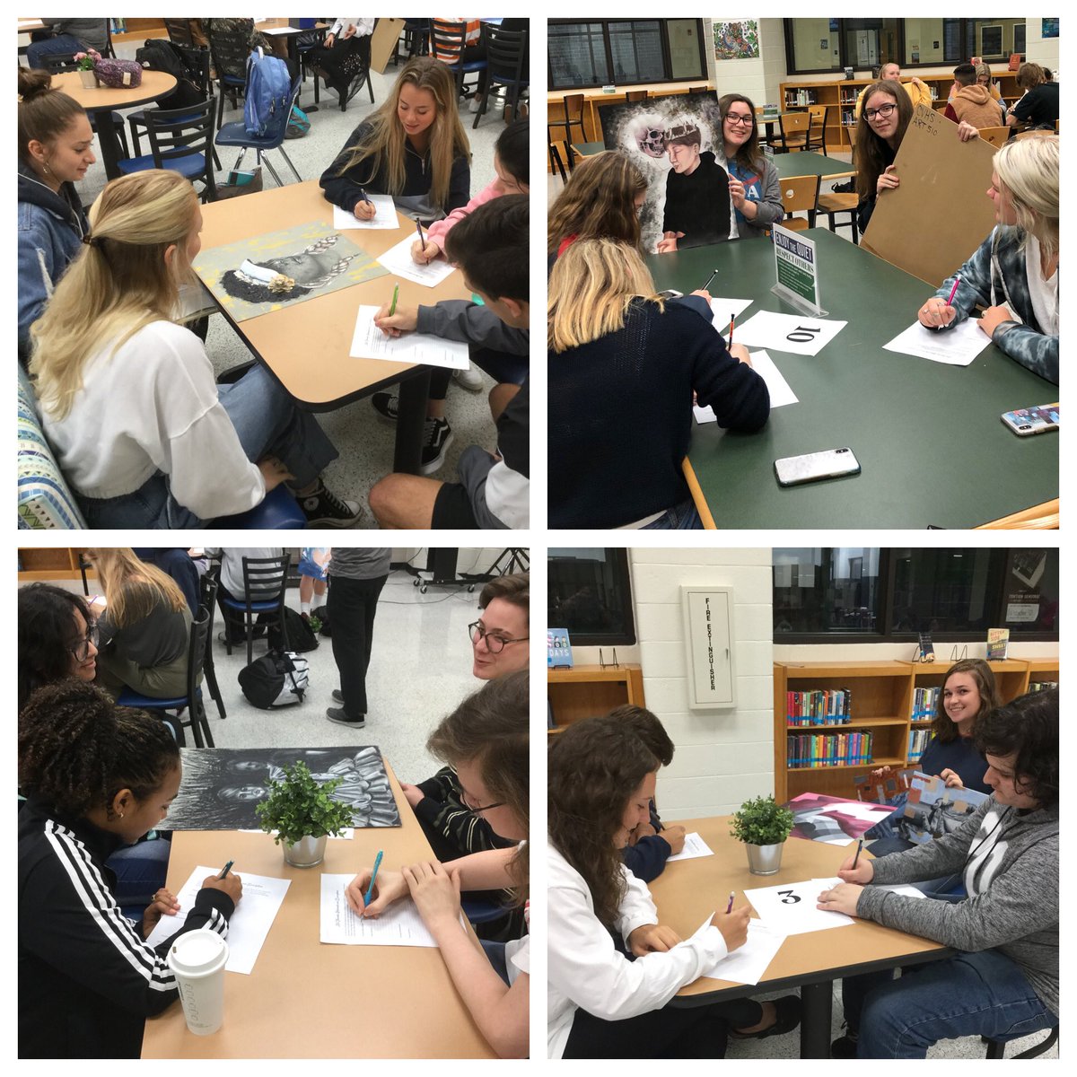thelibraryanne's tweet photo. Wilkie’s Adv Comp Ss worked with @creekviewart Ss this morning to help write descriptive thematic statements. The discussions around artist’s intent, viewer perception, and the iterations of the creative process in art and writing were #pawsitivelyamazing! https://t.co/zZsocPGDqc
