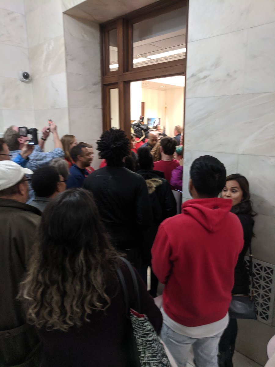 realBenPope's tweet image. About 60 Little Rock students who were part of a sick out today asked to speak with Gov. Hutchinson about LREA recognition and were refused. #RedForEd #OneLrsd #BreadForEd