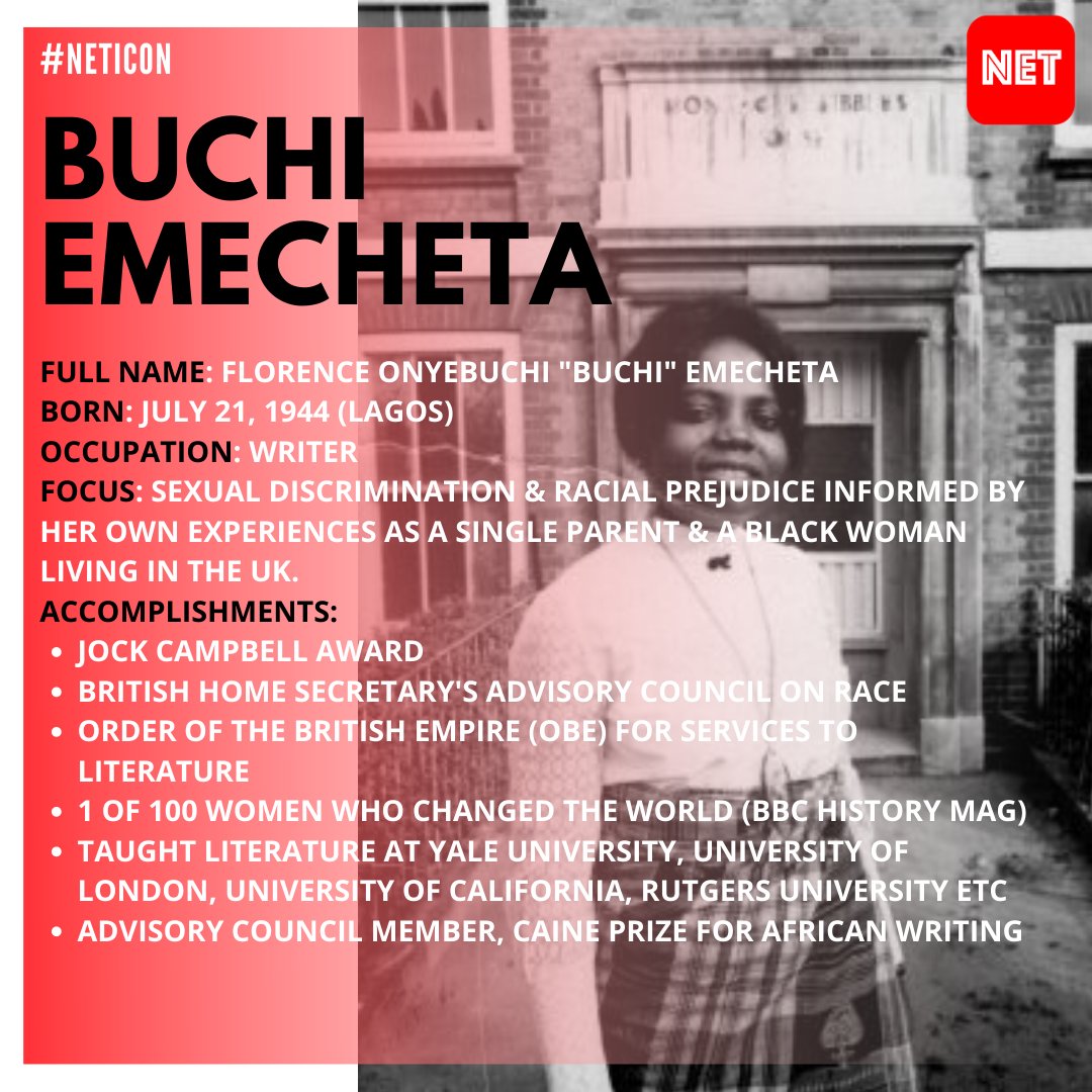 theNETng's tweet photo. #NETIcon: Buchi Emecheta, iconic writer, activist and literary genius. ❤️🙌🏾 #wcw #NETWoman
THREAD https://t.co/L3Mmqzgrsu