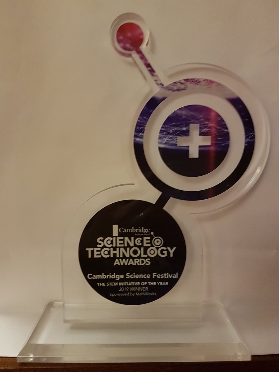 So chuffed and so delighted to win #SciTechAwards STEM Initiative of the Year. Huge thanks to @CambridgeIndy @MathWorks @Cambridge_Uni, all our partners and researchers and especially  everyone who comes to explore and discuss #science with us. Looking forward to 9-22 March 2020!