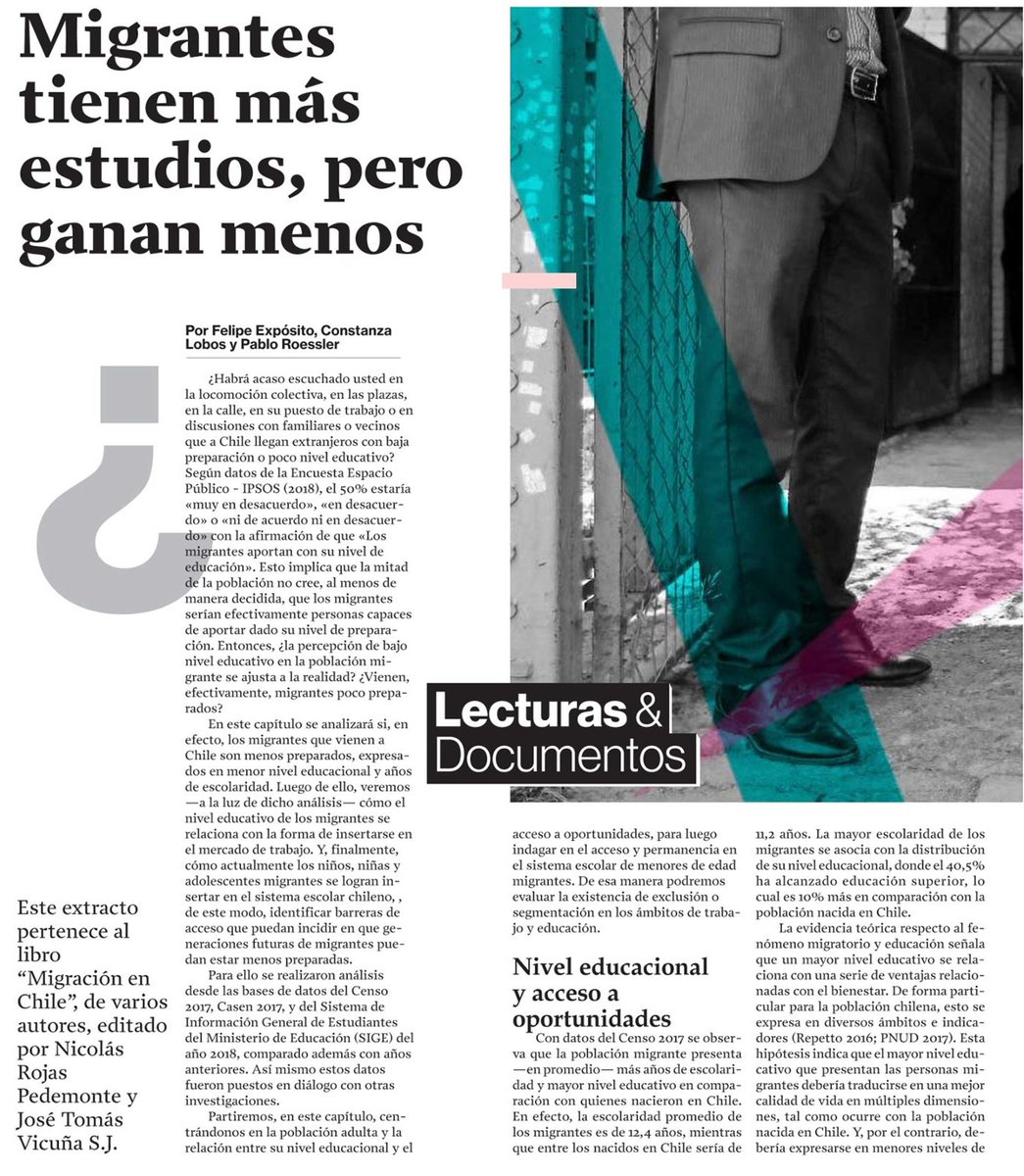 SJMChile's tweet photo. Analizamos las oportunidades y desafíos que enfrentan las personas migrantes y refugiadas a nivel laboral considerando su nivel educacional, en esta publicación de @La_Segunda basada en el libro "Migración en Chile. Evidencia y mitos de una nueva realidad" https://t.co/a9qdNHCIIe