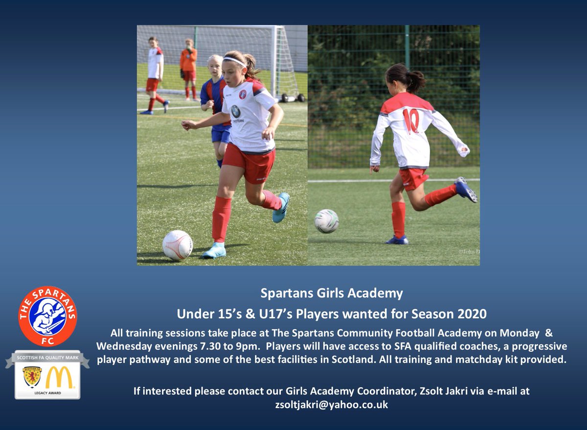 SpartansGirls's tweet photo. Players wanted for our Under 15βs & new Under 17βs squad next season. All the relevant details can be found belowππ»#spartansfamily #getintouchnow #sfalegacyclub #2020 β½οΈ https://t.co/8kxqqtaG44