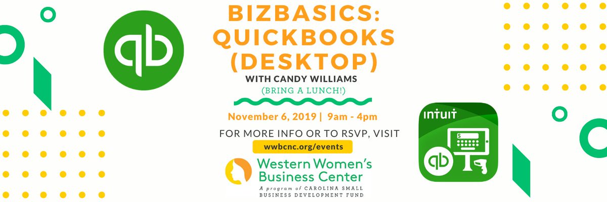 WWBCNC's tweet photo. Our QuickBooks Desktop workshop is next Wednesday! Be sure to bring your laptops AND your lunch with you. Don't have a laptop? Don't worry about it! We have five laptops available for five participants! Borrowed laptops are first come, first serve. Call 828-348-7790 to RSVP! https://t.co/MNR18LRYFy
