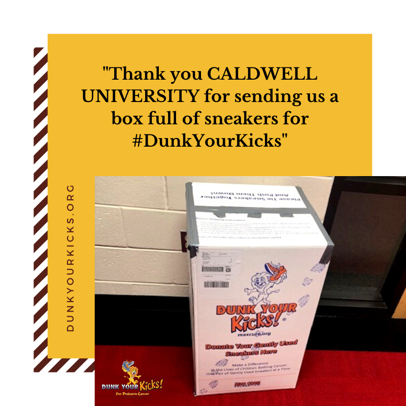 DunkYourKicks's tweet photo. We want to give a shout out to @CaldwellUniv for shipping out a box of sneakers for #DunkYourKicks, thank you! #roarforacure #childhoodcancer https://t.co/edZamOnaXG