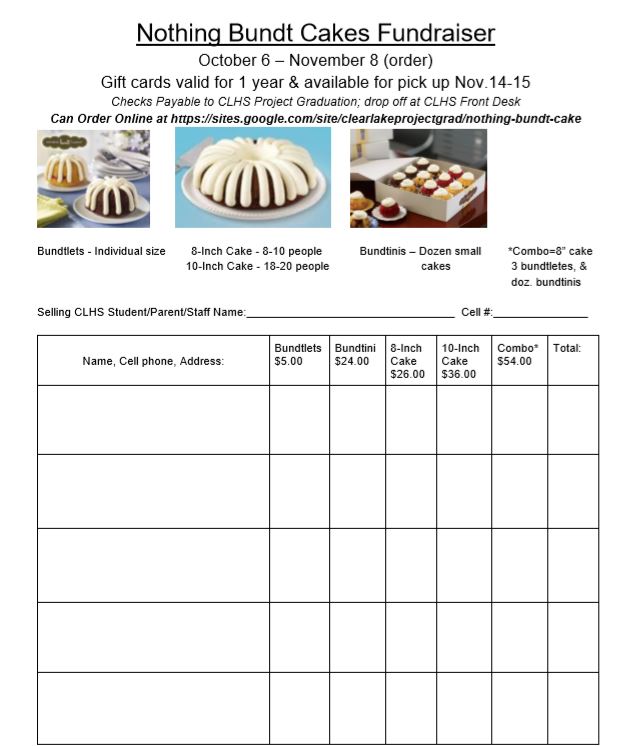 ProjectClhs's tweet photo. One week left to order Nothing But Bundt Cake Gift certificates. Great holiday, birthday, or just because tasty treat. #supportProjectGraduation https://t.co/k5B4RyjrjQ