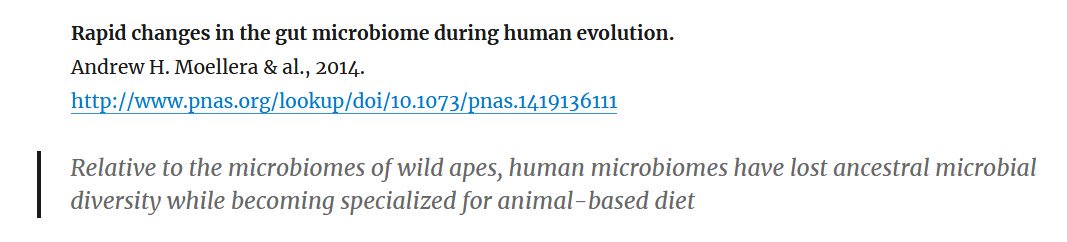 Ajoutons à ça que notre microbiome a lui aussi considérablement évolué, et lui aussi dans le sens d’une adaptation à une consommation accrue de produits animaux…