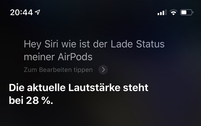 So I got these new #AirPods and asked #Siri how much charge was left in them. In classic Siri fashion<a href="/tag/airpods"class="tags">#AirPods</a><a href="/tag/siri"class="tags">#Siri</a><a href="/tag/onlyapple"class="tags"><span>#onlyapple</span></a>