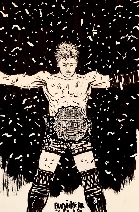 #Inktoberday30, Kazuchika Okada! I didn't love my last one of him so I tried again. #inktober #wrestletober #inktober2019 