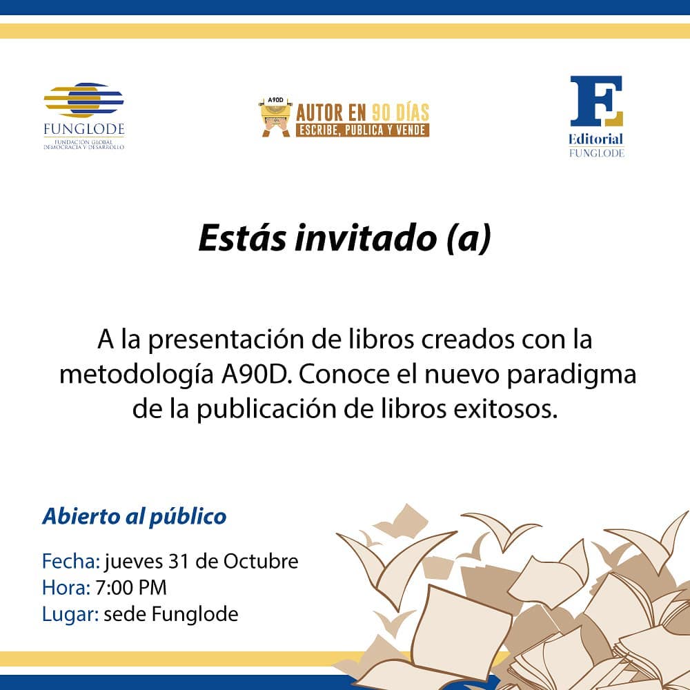 EditoraFUNGLODE's tweet photo. Descubre los secretos para publicar tu libro 📚 de forma exitosa.
Participa en un conversatorio el jueves 31 de octubre en el auditorio de @FUNGLODE
Junto a Keila Gonzalez Baez, CEO de Bienetre Media Group 📖 Creadora del libro: Autor en 90 días #A90D 📚
(Entrada libre de costo) https://t.co/vgY3h6gkCt