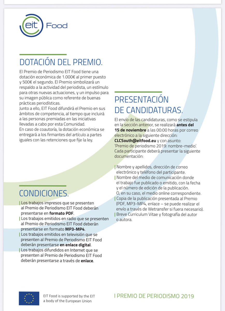 VCSTX's tweet image. #Bloggeros #Periodistas #Informadores #Comunicadores sobre #alimentación #nutrición : éste premio europeo puede ser para vosotros 💪🏽 Dad visibilidad a vuestro trabajo y enviad vuestra candidatura antes del 15 de noviembre, según las bases 🏆 Suerte y gracias por vuestra labor 👏🏼