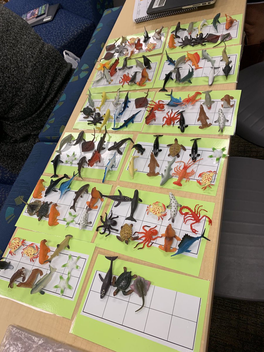 Teachers take on #countingcollections. We counted by 10s using a ten frames to count 113 sea creatures. #trinitylearns