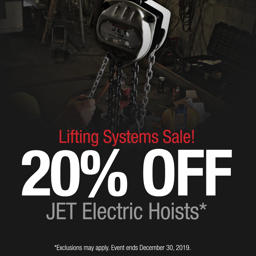 Do you lift? 💪 We can help. Right now, you can get a hefty discount when buying select JET electric chain hoists and lifting systems. Take 20% off, no coupon code needed. tools-plus.com/jet-lifting-eq…