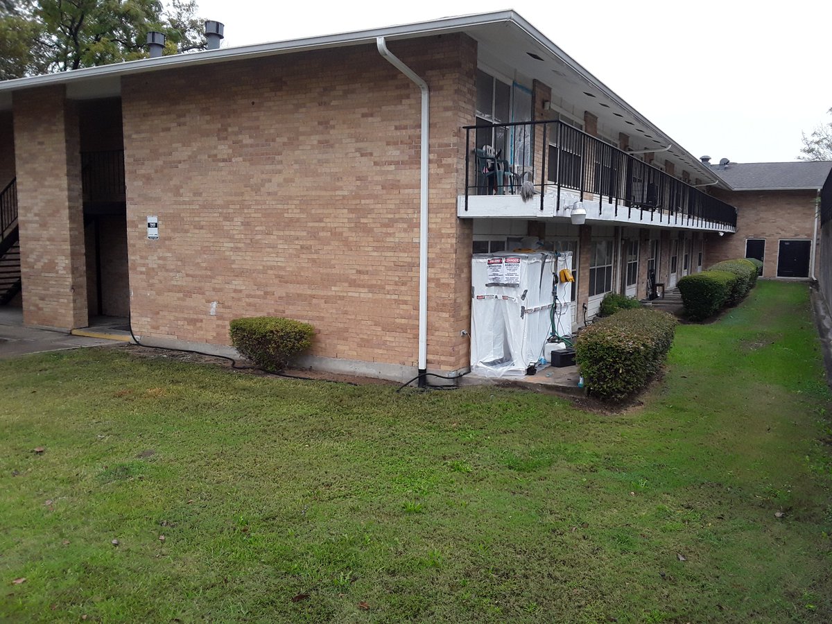 Asbestos abatement at Pythian Manor Apartments in Dallas is going strong. This project will take close to 5 months due to a restrictive schedule of moving tenants in and out to facilitate the work needed to retrofit 76 apartment units. Great job Steve Chappell and team!
#asbestos
