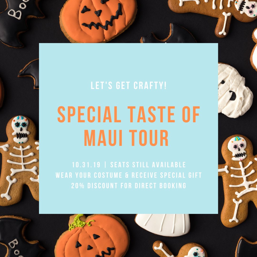 Happy Pre-#Halloween!! Join us tomorrow for a special edition Taste of Maui #tour Tour! Come in #costume and receive a special gift! Book online or by phone & save 20%!! #halloweenonmaui #midweekbreak #tourmaui #mauiwine #mauibrewingco #paumauivodka #millhousemaui #foodtour https://t.co/8dDHv4ARV3