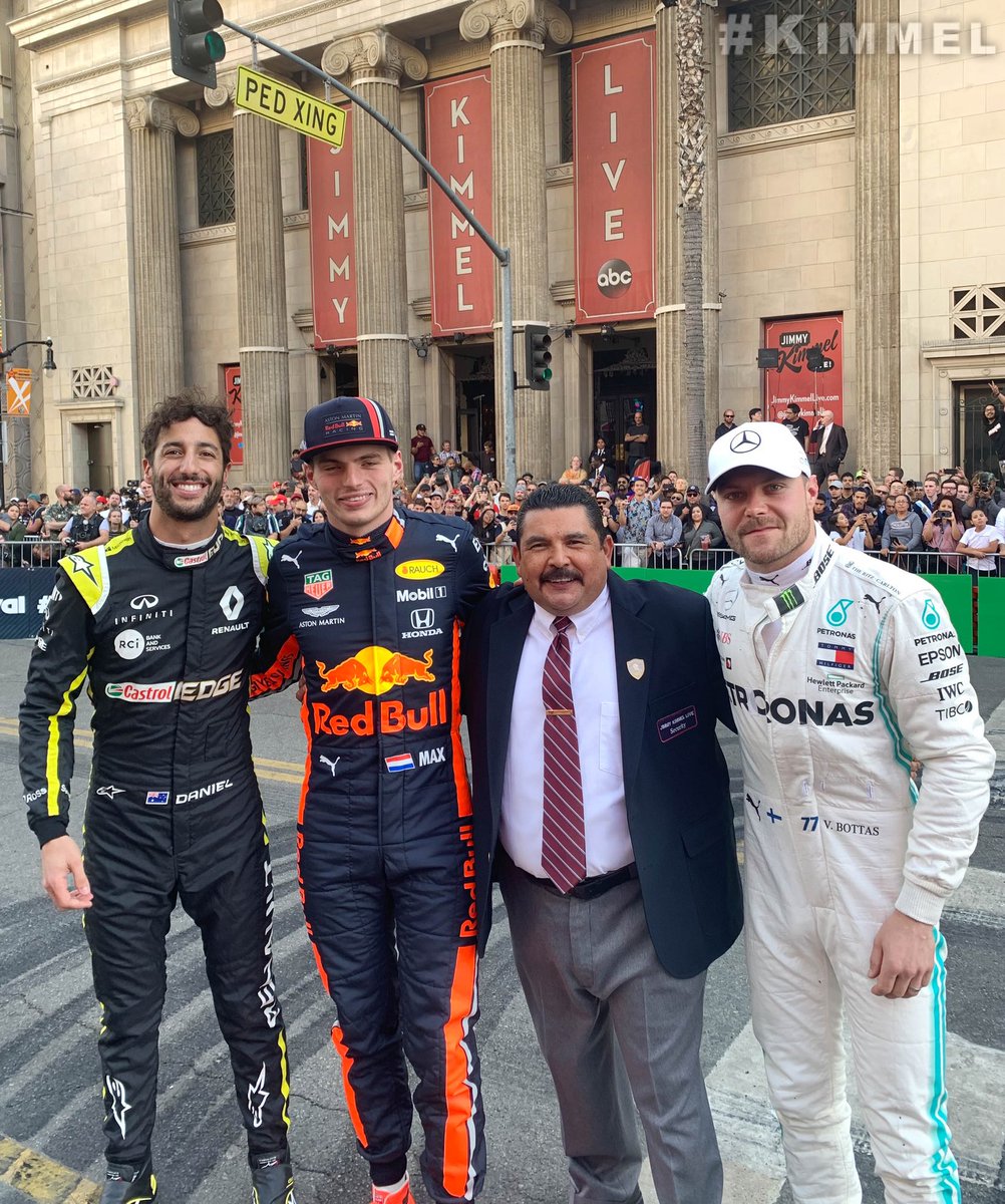 Backstage at #Kimmel with <a href="/DanielRicciardo/">Daniel Ricciardo</a> <a href="/Max33Verstappen/">Max Verstappen</a> <a href="/IamGuillermo/">Guillermo</a> &amp; <a href="/ValtteriBottas/">Valtteri Bottas</a> #Formula1