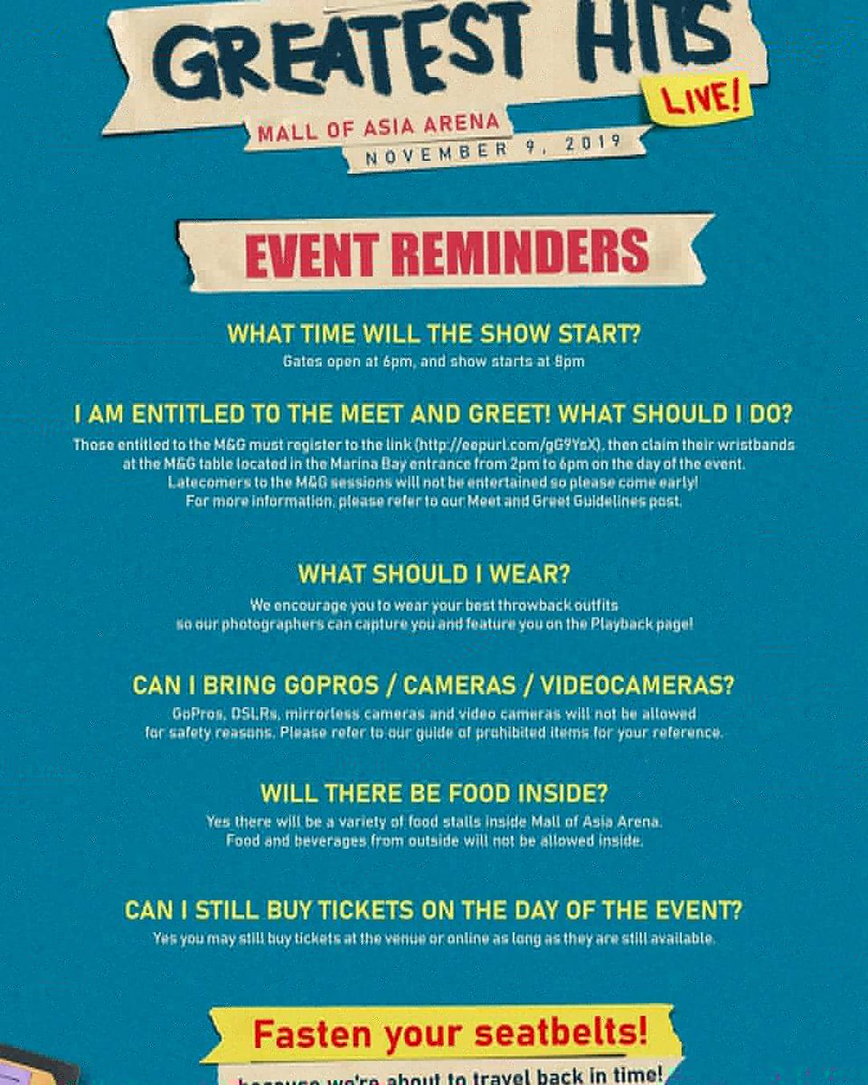 SoundCheckMNL's tweet photo. Kind in mind these reminders before trooping to @MOAArena to watch #A1 @A1Official and #Otown @OTownOfficial on Nov 9 ! Get your tix at @smtickets
#PlaybackMusicFestival #ThrowbackDoneRight #Playback #PlaybackPresents #GreatestHitsSeries #Throwbackfans @PlaybackFest https://t.co/G9kyDNDica