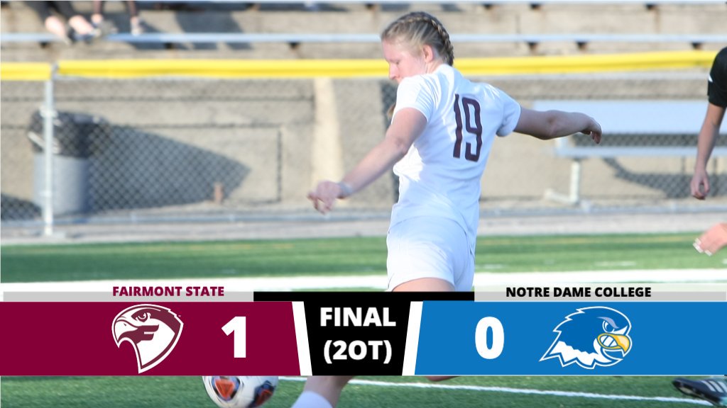fsfalcons's tweet photo. Fairmont State wins in double overtime again! Kellie Norris scored in the 105th minute to give the Falcons a crucial 1-0 win over Notre Dame College on Wednesday afternoon. https://t.co/aQM25tXNAC