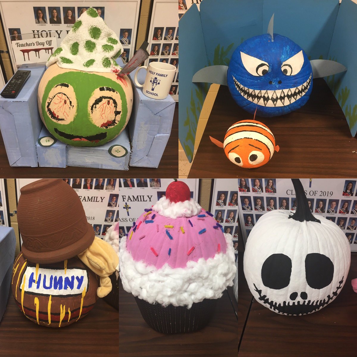 All of our Pumpkin Entries are in! They are all fantastic!  Judging will take place tomorrow and results will be announced during the announcements.  Best of luck to all! #halloweenfun #studentcouncil2019 #amazing <a href="/HOFAM_DPCDSB/">Holy Family DPCDSB</a> <a href="/MrsMoscosoHF/">Andrea Moscoso</a> <a href="/nella_bertani/">Nella Bertani</a>