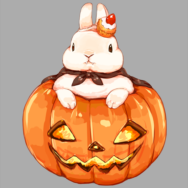 no humans pumpkin jack-o'-lantern grey background food halloween rabbit  illustration images