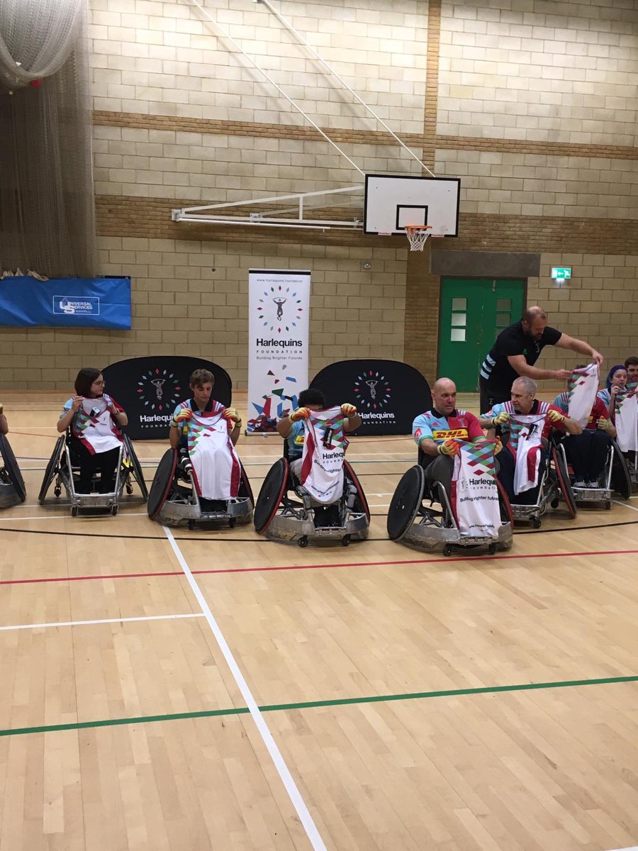 Shirt presentation night at our newly formed ⁦<a href="/quinsfoundation/">The Harlequins Foundation</a>⁩ wheelchair rugby team ‘The Jesters’. Great to have ⁦<a href="/Harlequins/">Harlequins 🃏</a>⁩ players &amp; ⁦<a href="/quinsfoundation/">The Harlequins Foundation</a>⁩ ambassadors ⁦<a href="/marklambert3/">Mark Lambert</a>⁩ ⁦<a href="/mikebrown_15/">Mike Brown</a>⁩ pop along to support #COYQ