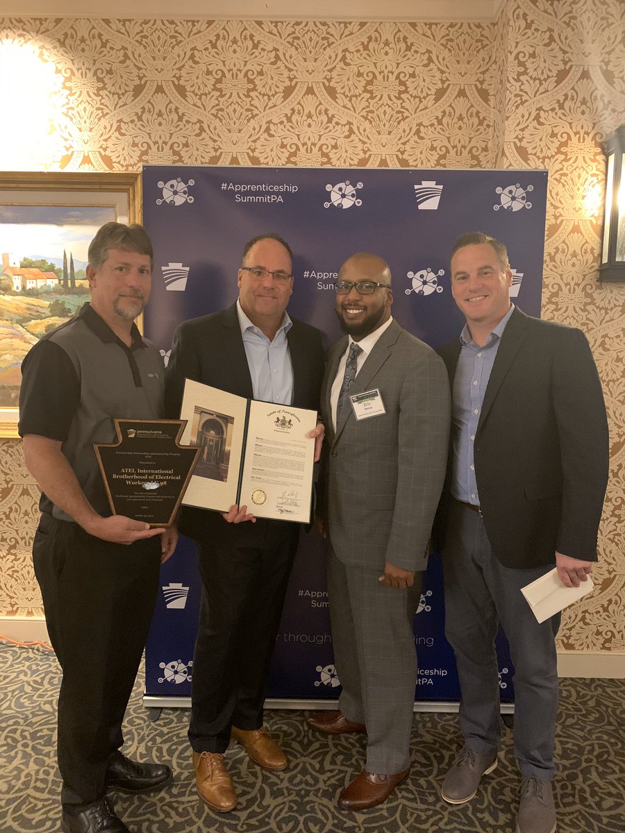 Congratulations to <a href="/IBEW98/">IBEW Local 98</a> ,@pdj_neca and  @atei98 for receiving Pennsylvania’s most outstanding Apprenticeship program
