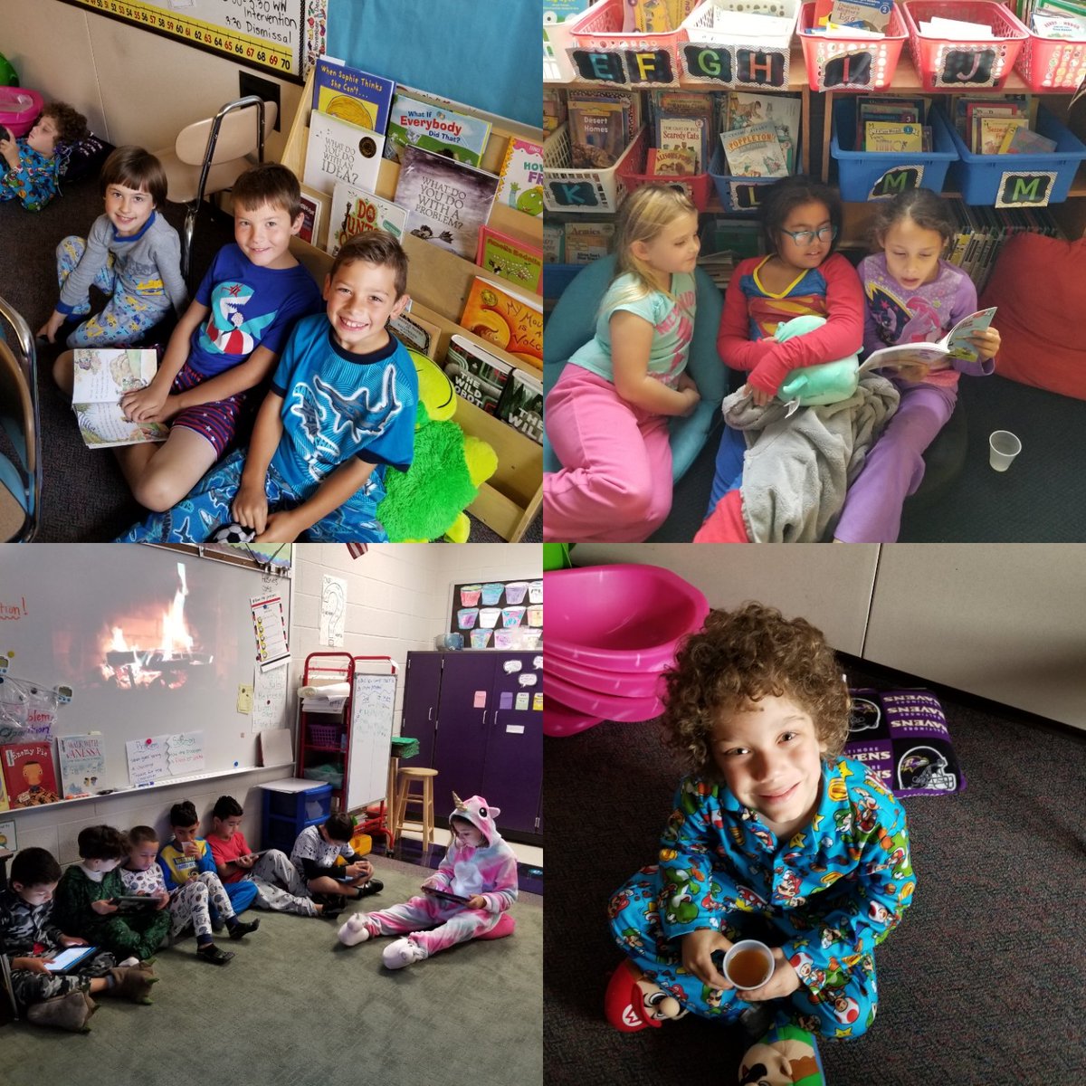 Missbertoli's tweet photo. 2nd graders were challenged to read 210 books in the months of October! They did it! Over 230 books! Today we celebrated with a cozy reading party with PJ's and warm apple cider! #welovetoread @hempfield https://t.co/OUGJ54mwin