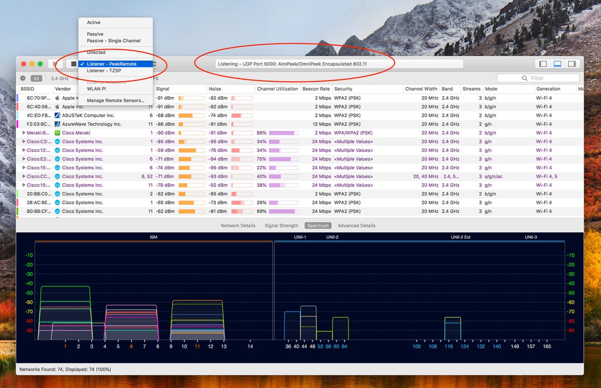 wifiexplorer's tweet image. WiFi Explorer Pro 2.3 is out. Adds ability to listen for PEEKREMOTE &amp;amp; TZSP encapsulated 802.11 packets generated by @Cisco_Mobility, @ArubaNetworks and @mikrotik_com APs in sniffer mode. Also, ability to identify &amp;amp; parse @pwnagotchi beacons, bug fixes &amp;amp; UI tweaks. #wifi #wlanpros