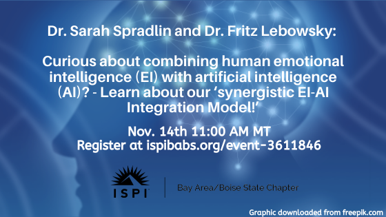 ISPIBABS's tweet photo. Curious about combining human emotional intelligence (EI) with artificial intelligence (AI)? - Learn about our ‘synergistic EI-AI Integration Model!’ on Nov. 14 11:00 am MT. Register at https://t.co/ttmwBMw3hh #ISPI #AI #EI #webinar https://t.co/2h9JjKzVD0