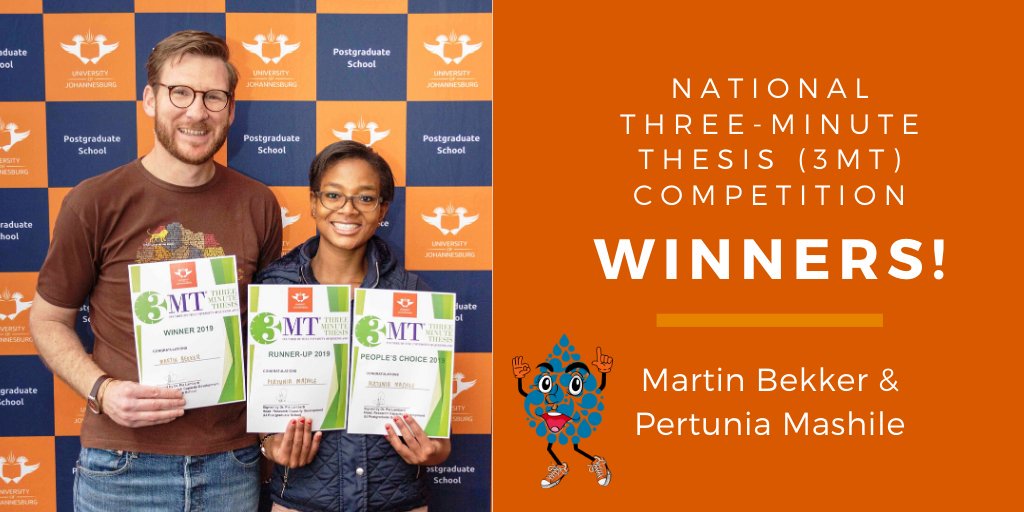 Congratulations Martin and Pertunia!
Winners - 2019 National 3MT Competition! 
bit.ly/2q2DJIK
@go2uj #blujoy #winners #uj #3MT #threeminutethesis #thejoyofscience