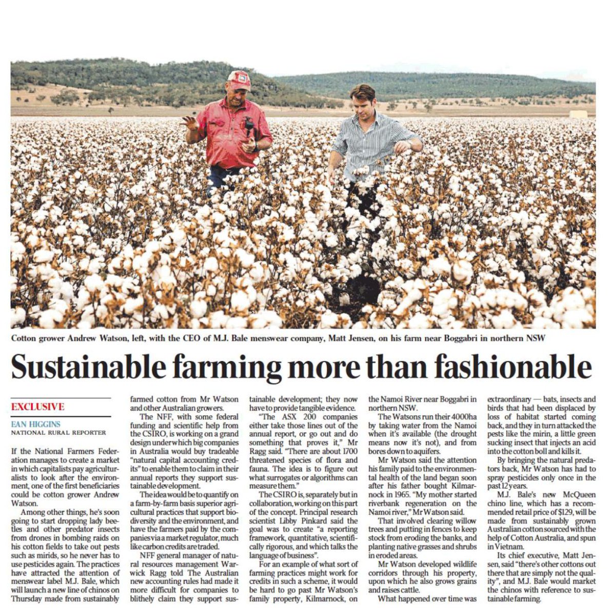 Great article in <a href="/australian/">The Australian</a> today! In the current climate, it’s so refreshing to see a story celebrating #AusAg, promoting #sustainability and discussing the important link between both ends of the supply chain. #ISupportAussieCotton #WeAreAusFarmers