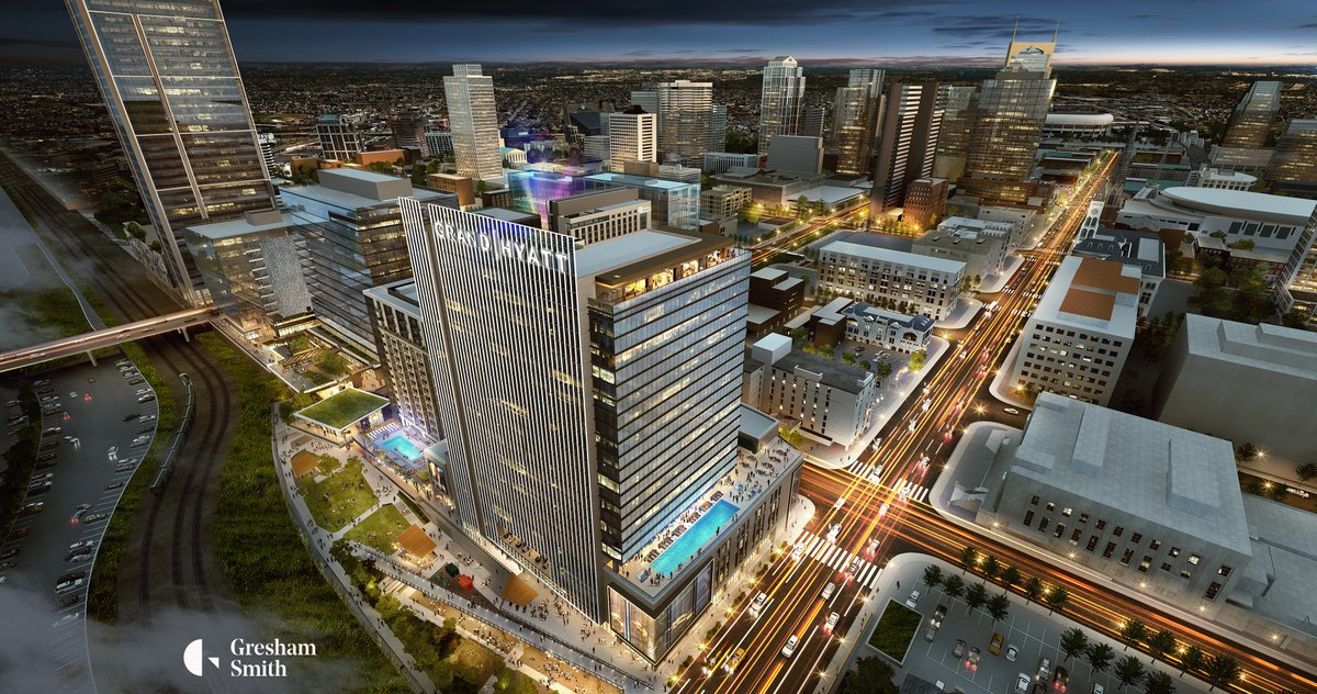 NashvilleYards's tweet photo. The top floor of the #GrandHyattNashville will have a rooftop bar where visitors can enjoy a breathtaking view of #DowntownNashville & #LowerBroad. It will be the perfect place to relax over drinks and good eats! #ComingSoon https://t.co/DpzC6Wjpu8