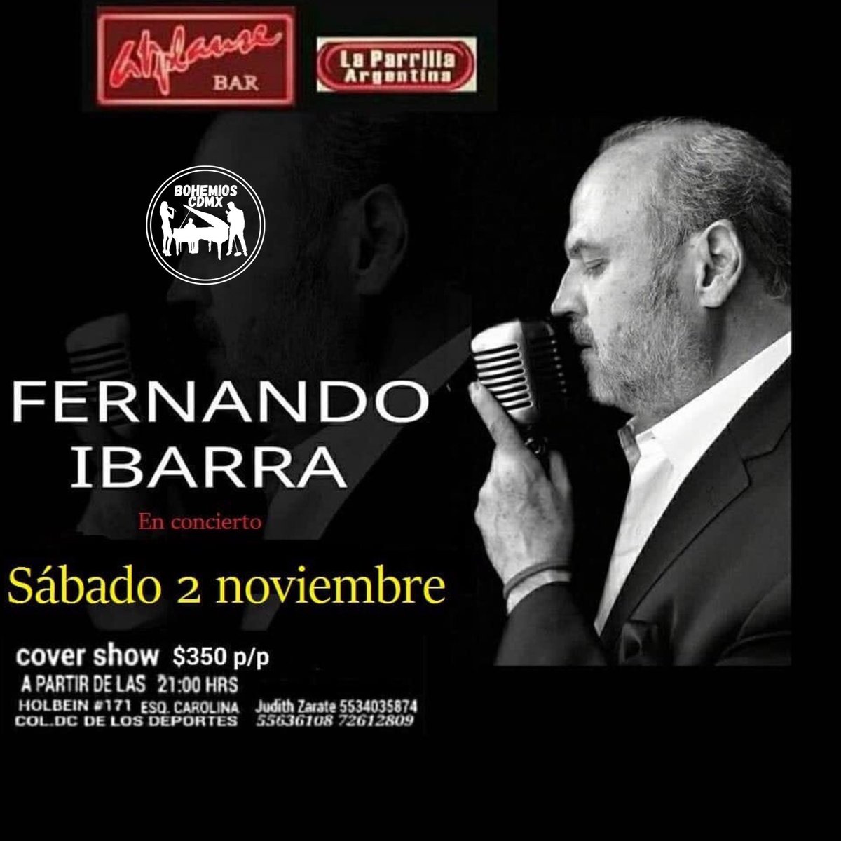 bohemioscdmx's tweet photo. Sábado 2 De Noviembre
Se Presenta:
Fernando Ibarra
En El Aplause De La Parrilla Argentina
#Bohemioscdmx #Eventoscdmx #Carteleracdmx #fernandoibarra #cdmx #aplause #noviembre #musicaenvivo #parrillaargentina https://t.co/Y7GCI3Xiit