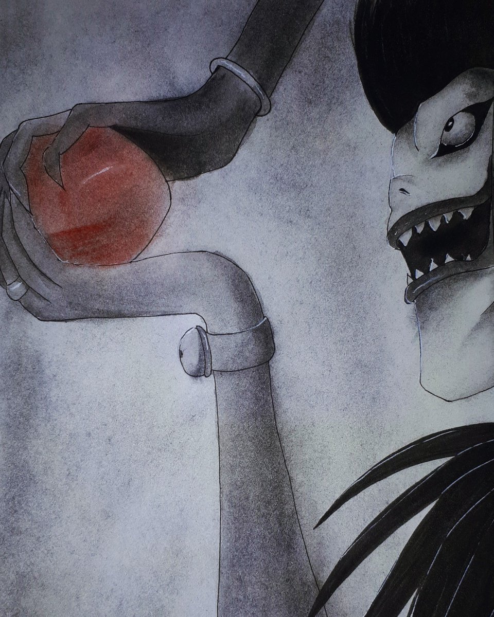 Varadien1's tweet photo. Day 30: Catch
It's Ryuk from the Death Note anime catching an apple^^
#inktober #inktober2019 #inktoberday30 #ink #catch #ryuk #deathnote #deathnotefanart #fanart #shinigami #apple #ryukdeathnote #newartist #art #artworks #artwork🎨  #artist #ink #traditional #traditional_art https://t.co/0jebKdwnIG