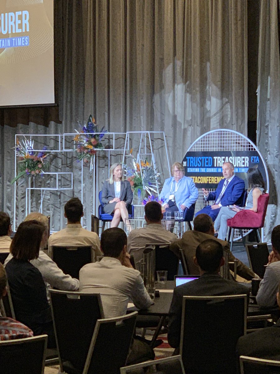 ACTATreasury's tweet photo. Our high profile panel Mark Tarlinton, Alison Harrop, Mary Padbury lead by Sarah Scopel talk to what actions and behaviours they think have made their business earn trust. #ftaconference #trustedtreasurer #treasuryconference https://t.co/vvMlrImHhD