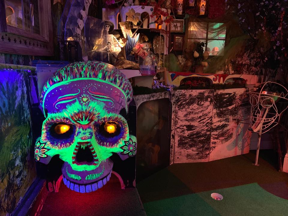 CouplePutts's tweet photo. Puttober Day 30 - 2nd last day includes a detail shot of magnificent Dia De Los Muertos hole at @UrbanPutt in the Mission neighborhood of San Francisco. Review https://t.co/9JDtZVCKUB at #puttober #minigolf https://t.co/4r6NLs2m6D