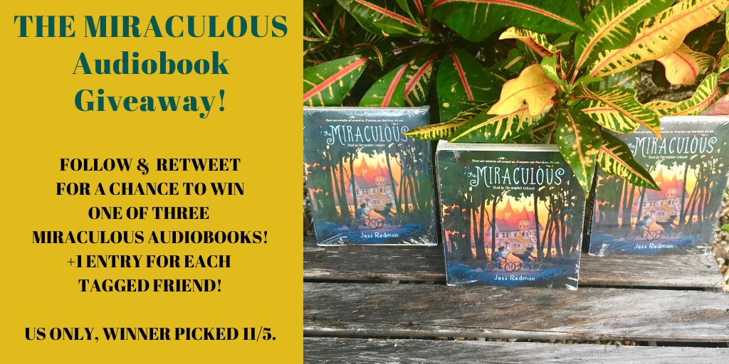 Jess__Red's tweet photo. 🍁THE MIRACULOUS has been out for 3 months! And it is very much an October book, w changing leaves &amp; graveyards &amp; Halloween!

🎃To celebrate—a #giveaway of THREE (3!) MIRACULOUS AUDIOBOOKS!!

🍁F &amp; RT to enter. +1 entry for each tagged friend. US only. Ends 11/6.
#Novel19s #mglit https://t.co/Yd3ZEbVnPe