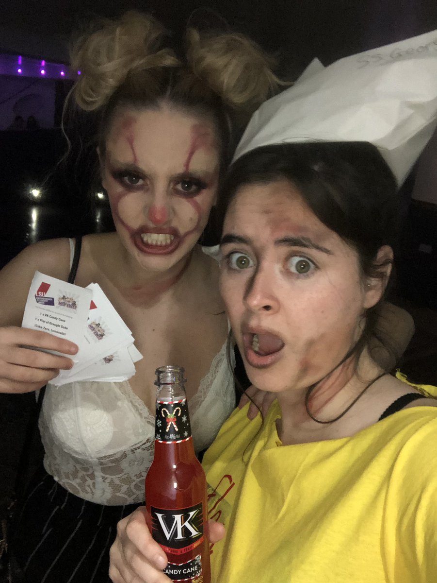 LSU_Democracy's tweet photo. Me and @LSU_Sport are out handing out candy cane VK vouchers for the best dressed party goers tonight!!! Impress us to win one and try the newest VK flavour free on us 😉👻 🎃 #scarilygood @LoughboroughSU https://t.co/nMfrWYwfyI