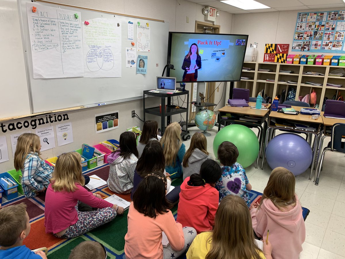 Both 4s and 5s participated in a Virtual Field Trip today hosted by the @MDHistory! A rep video chatted with us and shared artifacts English colonists would have brought with them to the “New World”. THANK YOU for this experience!! #ekdevolves @emmakdoub @a_hobbs5